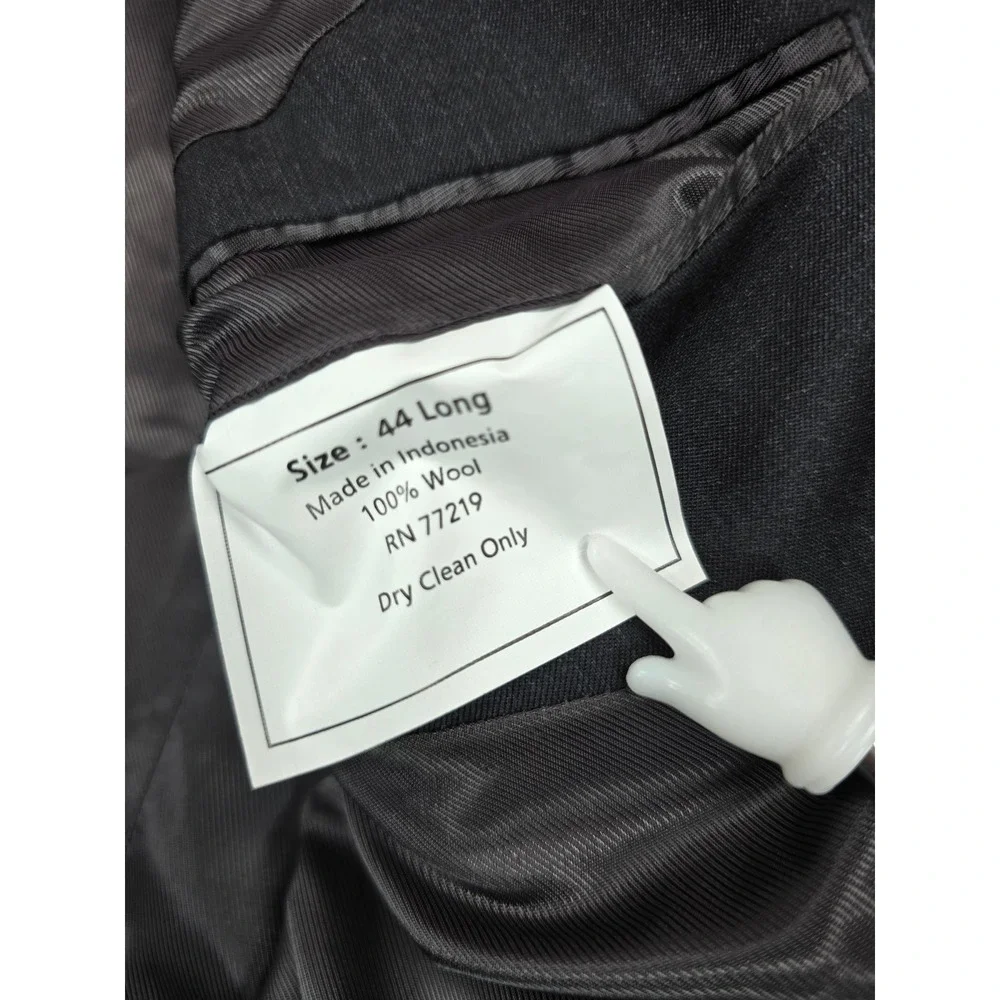 Pronto Uomo‎ Platinum Suit Mens 44L 2 Piece Pants 38x30 Charcoal Gray 100% Wool